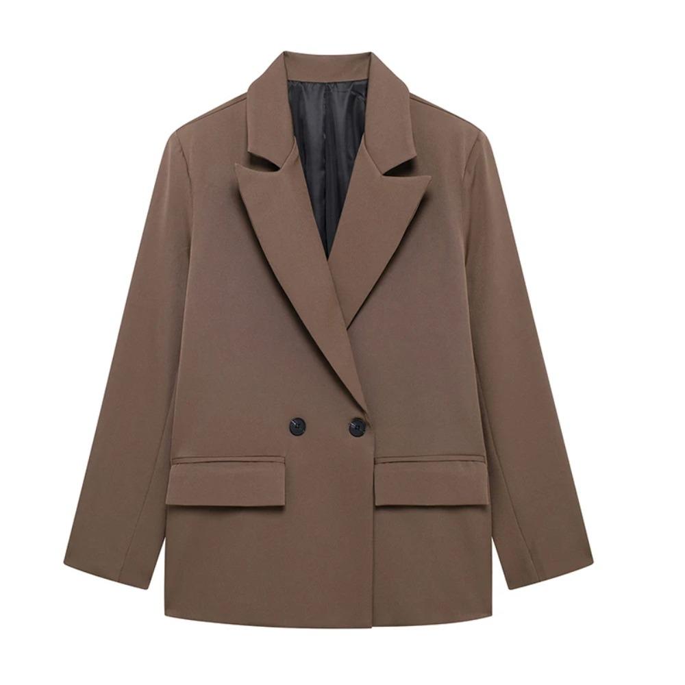 Modă Femei cu Buzunare Blazer Solid cu Piept Dublu Vintage Mâneci Lungi Guler Crestat Ținute Femei Doamnă de Birou
