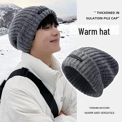 "Warm Knitted Wool Hats with Ear Protection for Large Heads - Autumn and Winter Collection"