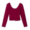 Women's Sexy Black Deep U-Neck Long-Sleeve Cropped T-Shirt