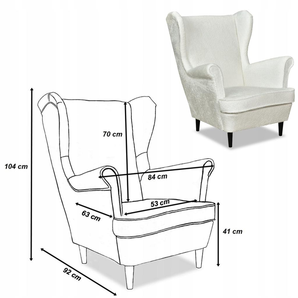 Fotel uszak Bella skandynawski Family Meble biały welur miękki przyjemny
