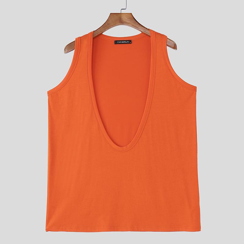 INCERUN Sommer Herren Tiefes U-Ausschnitt Ärmelloses Sportlich Lässiges Lockeres Tanktop 4XL orange