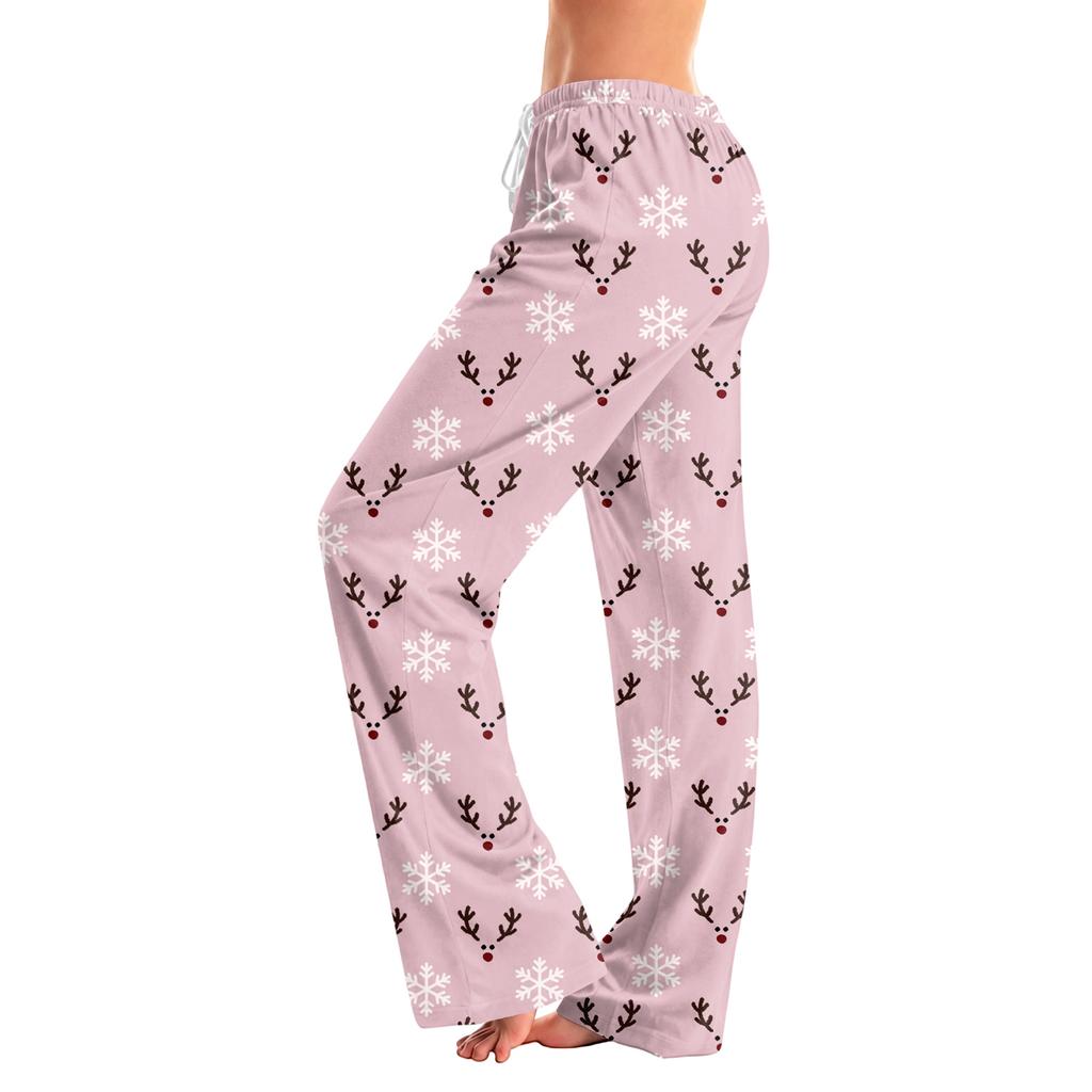 Women's Christmas Print Pants with and No Pockets, Casual Sleepwear for Home