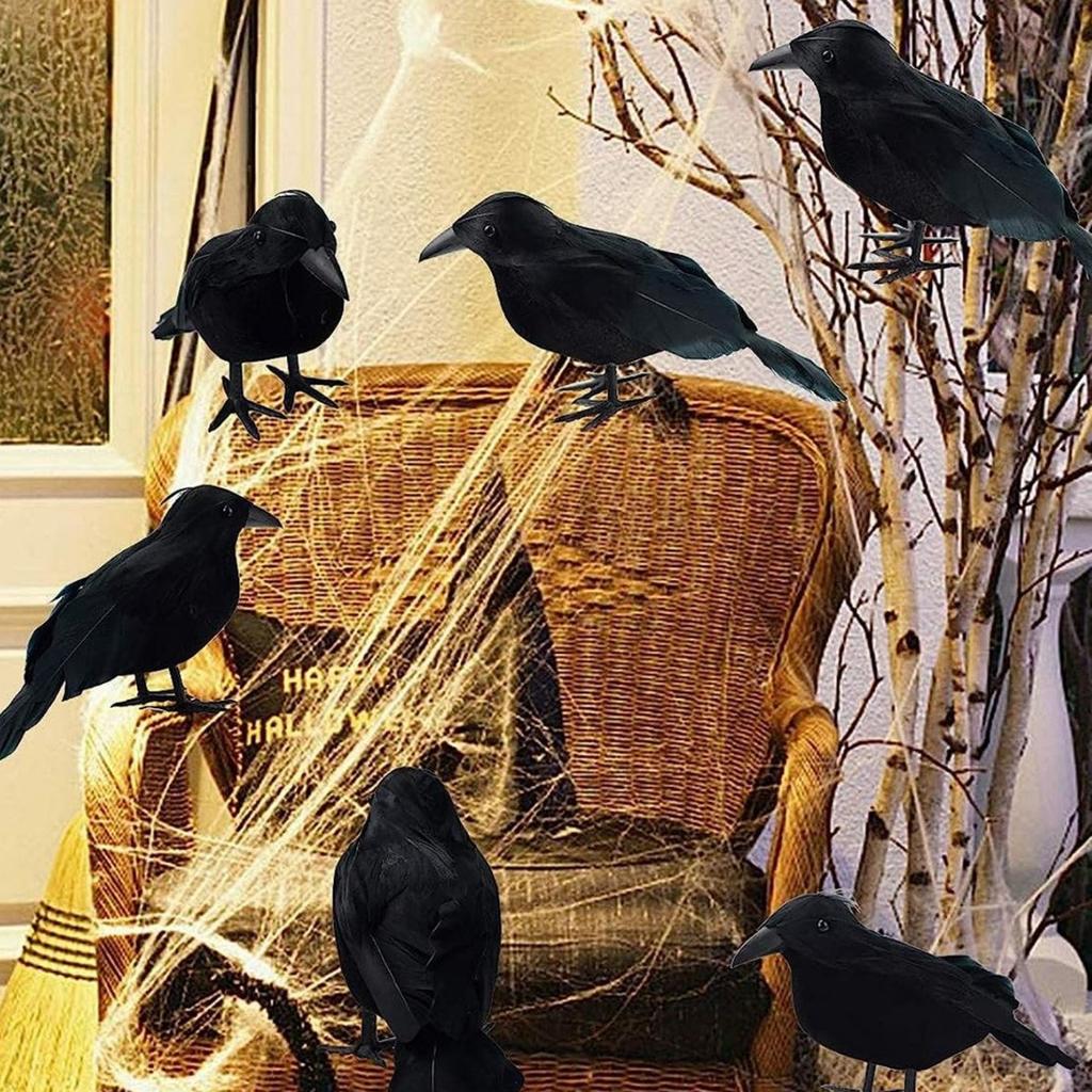Spooky Halloween Black Crow Feather Decor Set Scary Ravens for Outdoor Garden Party Decoration Creepy Bird Themed Ornaments