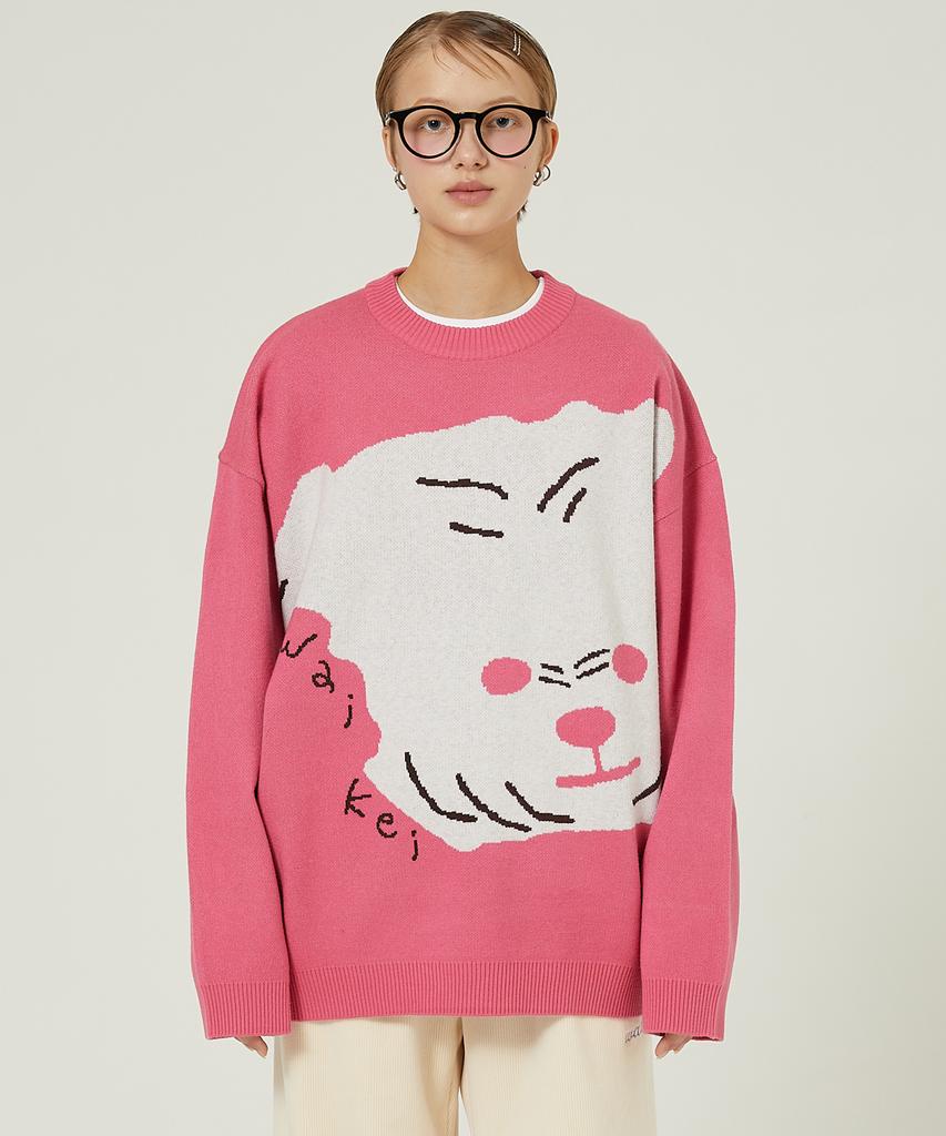 WAIKEI Maltese Big Graphic Knit Pink