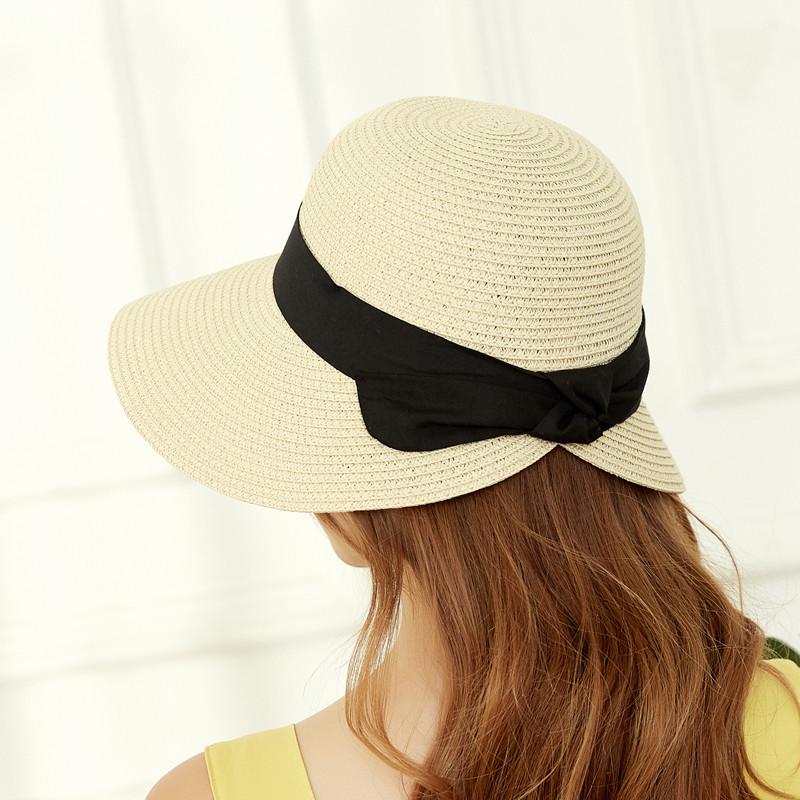 Women's Summer Sun Protection Bowknot Japanese Style Fisherman Hat Korean Version Versatile Foldable Straw Hat for Beach and Seaside