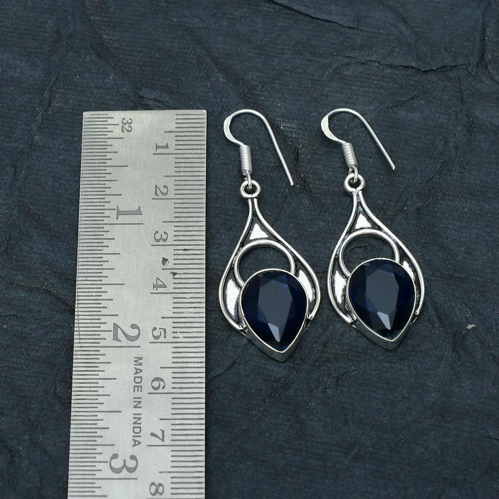 Blue Sapphire Gemstone Handmade 925 Sterling Silver Jewelry Earring
