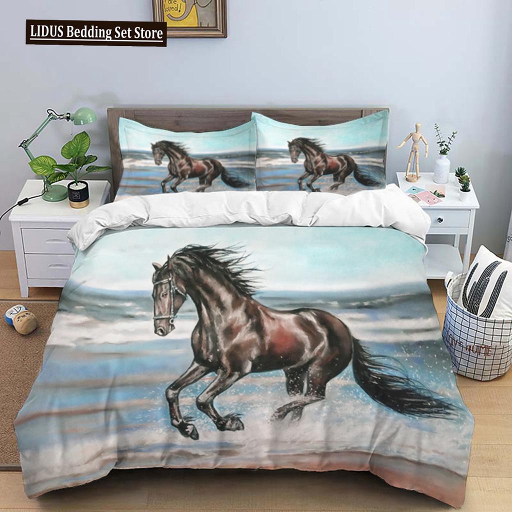 Pferde HD-Druck Bettwäscheset Doppelbett Jungenbett Bettbezüge Kissenbezüge Bettdecke Bettwäscheset Teenager Kingsize Bettwäscheset