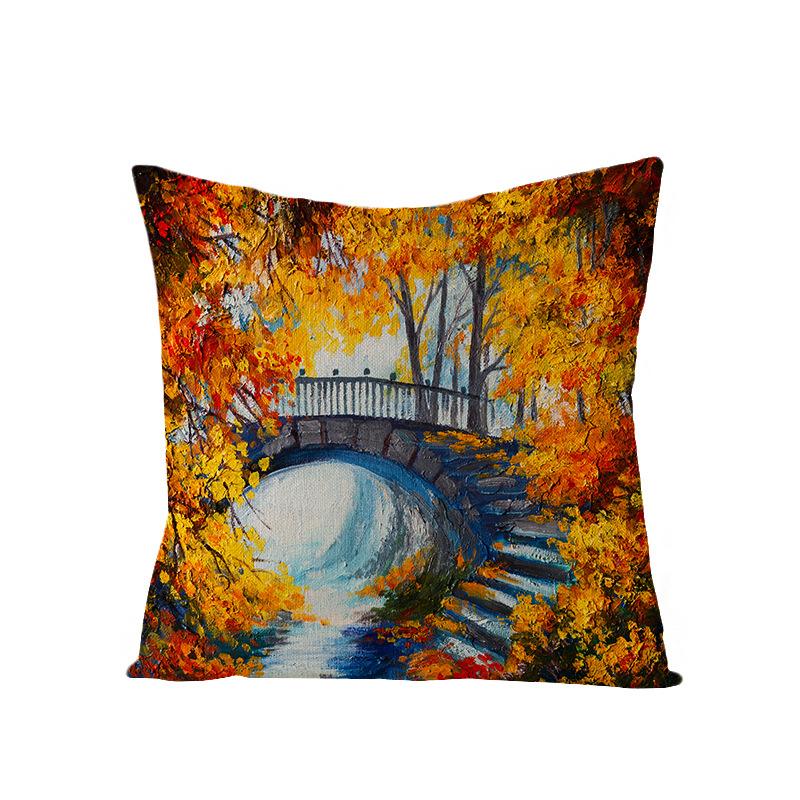 Retro-Style Autumn With Maple Leaves And Sunflowers Digital Printing Short Plush Pillow Covers For Car Sofa Office Cushion Cover