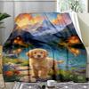 Cute Golden Retriever Puppy Mountain Lake Blanket, Fluffy Dog Flannel Throw Blanket for Pet Lover Home Decor