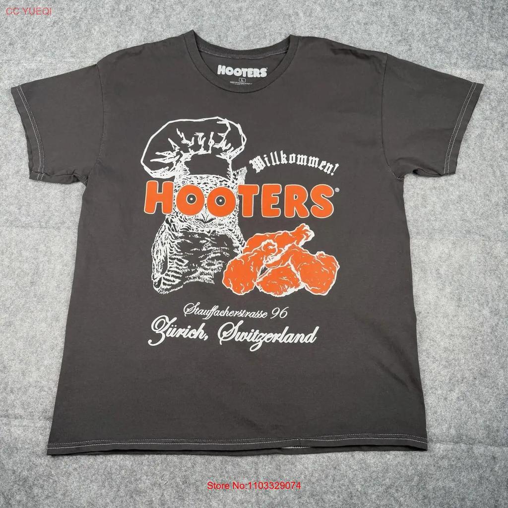Hooters Zurich Suisse Millko Unisexe S T-shirt Noir Taille L NEUF vintage Lavé Respirant homme Décontracté graphique