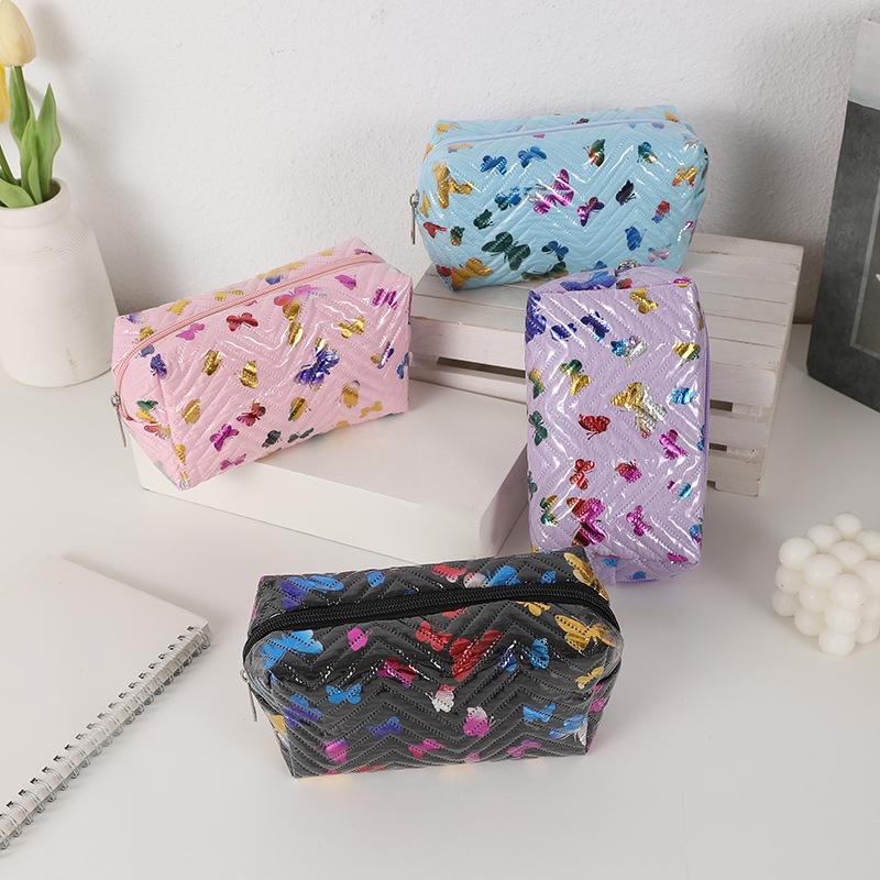 Süßes Schmetterlingsmuster Aufgedruckte Tragbare Aufbewahrungstasche Kosmetiktasche Damen Kulturtasche Schulbedarf Aufbewahrungstasche