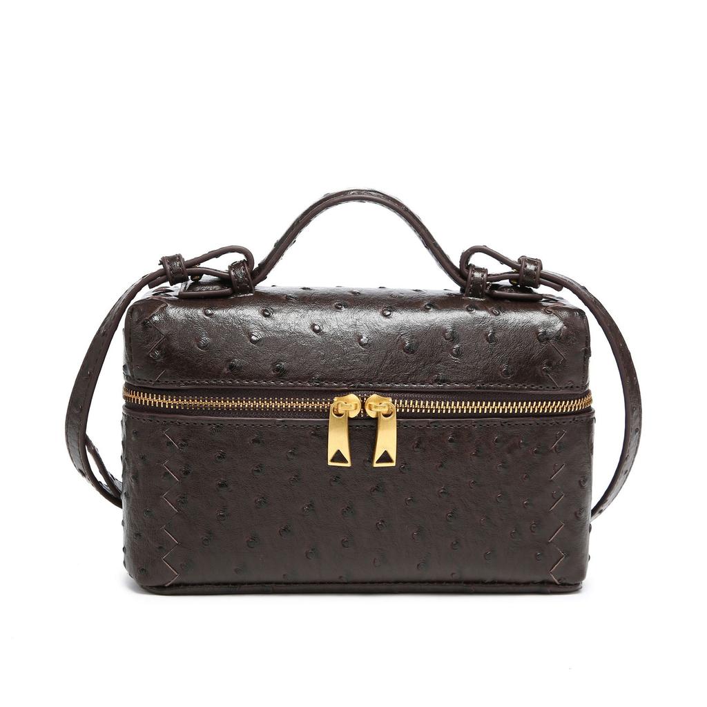 Bag 2025 popular ostrich pattern lunch box bag shoulder crossbody small square bag versatile portable box bag
