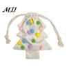 Christmas Tree Hanging Ornaments Drawstring Gift Bag, Plush Pom Bell Party Containers Ornament, Reusable Candy Pouch Decor for Holiday Door
