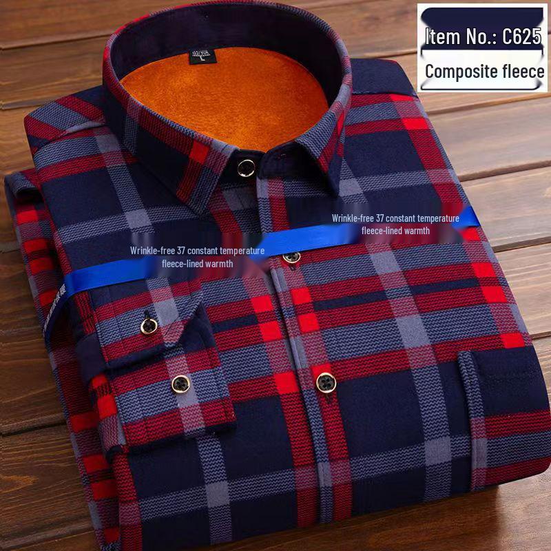 Men's Retro Plaid Fleece-lined Winter Shirt - Thick, Warm, Long-sleeved Casual Top for Middle-aged and Elderly