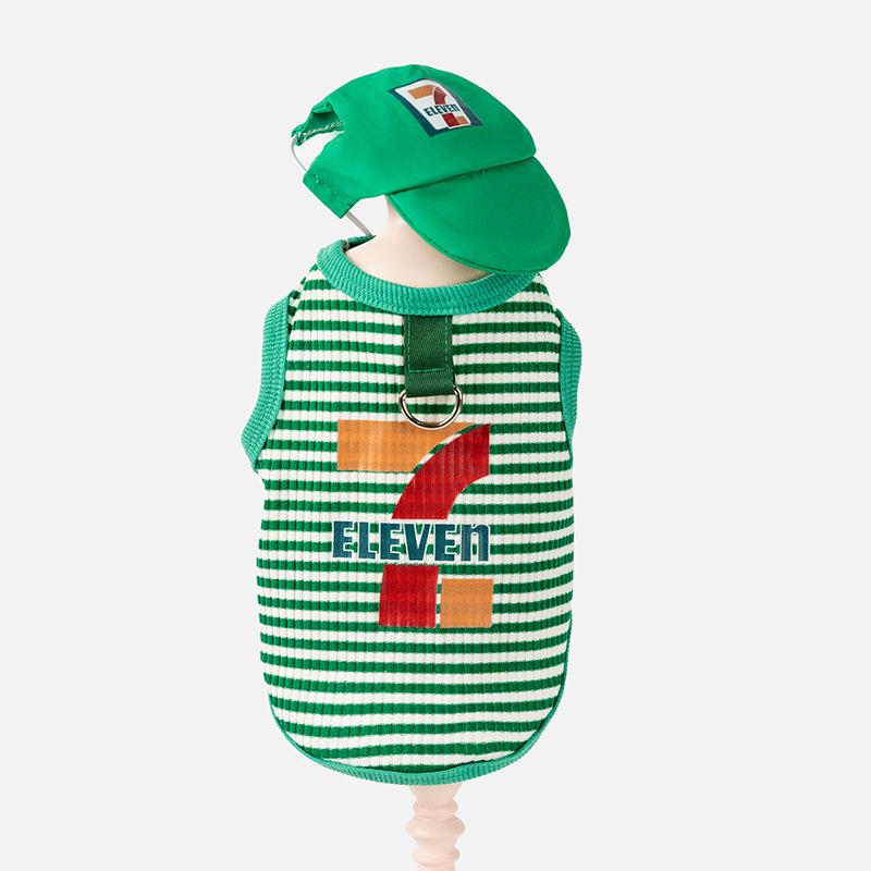 Spring Summer Dog Striped Knitted Funny Hat Vest Set Medium Small Dog Teddy Cat Pet Dog Clothes