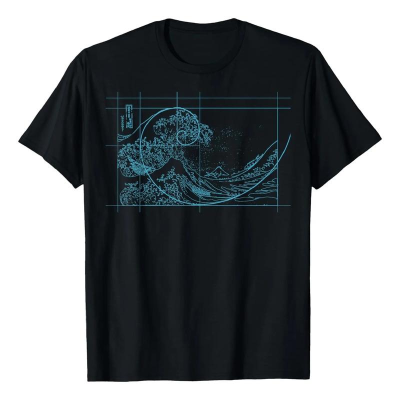 Camiseta Hokusai Meets Fibonacci, Lineal, Azul S