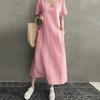 Summer Dresses Qutfits Causal Dress Short Sleeved Cotton Linen V Neck Dress With Pocket Loose Comfy Dresses Vestidos