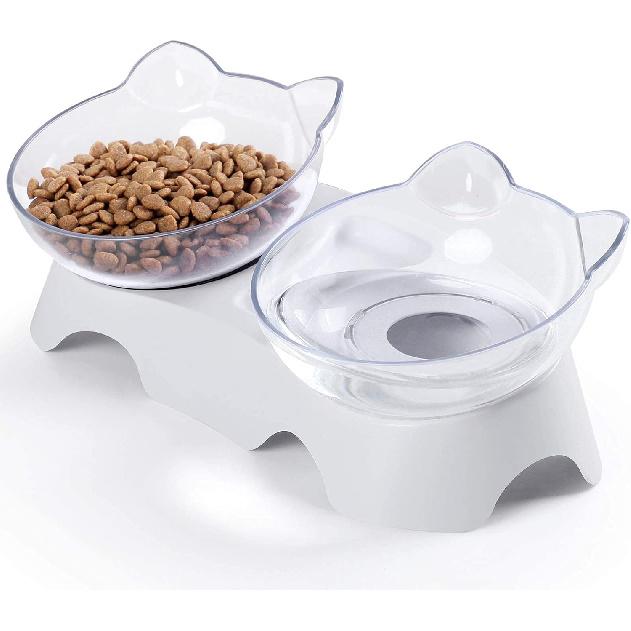 MILIFUN Cat Bowls, Cat Food Bowls Elevated Tilted, Anti Vomiting Kitty Bowl for Puppy and Bunny, Orthopedic for Indoor Cats.