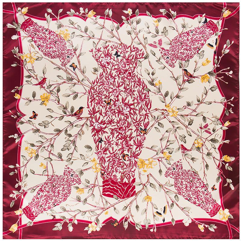 Fashion Vase & Olive Branch Scarf Women 2024 New Scarfs For Ladies Luxury Brand Hijab Silk Satin Shawl Scarfs Print Head Scarves