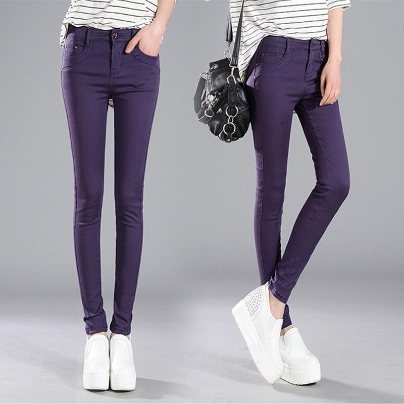 Candy Color Women's Skinny Jeans - Elastic Slim Fit Pencil Pants for Spring and Autumn