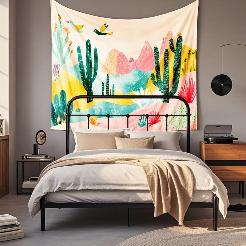 Boho Chic Wall Tapestry With Moon Phase Floral Starry Sky Design Bedroom Yoga Studio Decor