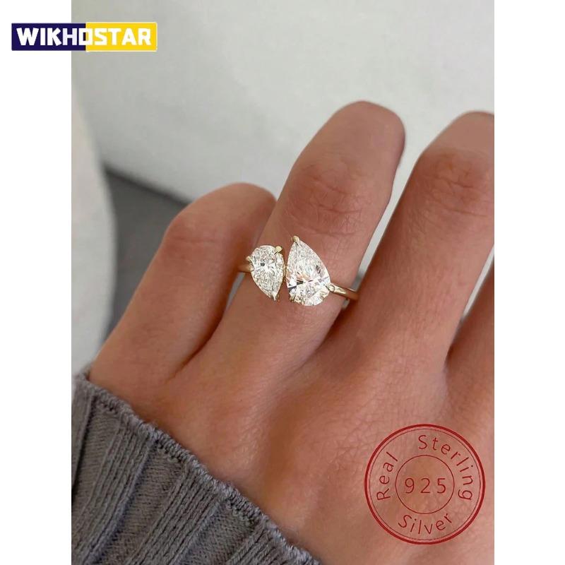 925 Sterling Silver Sparkling Water Drop Interweaving Dazzling Clear Pear CZ Finger Rings For Women Gift Wedding  Fine Jewelry