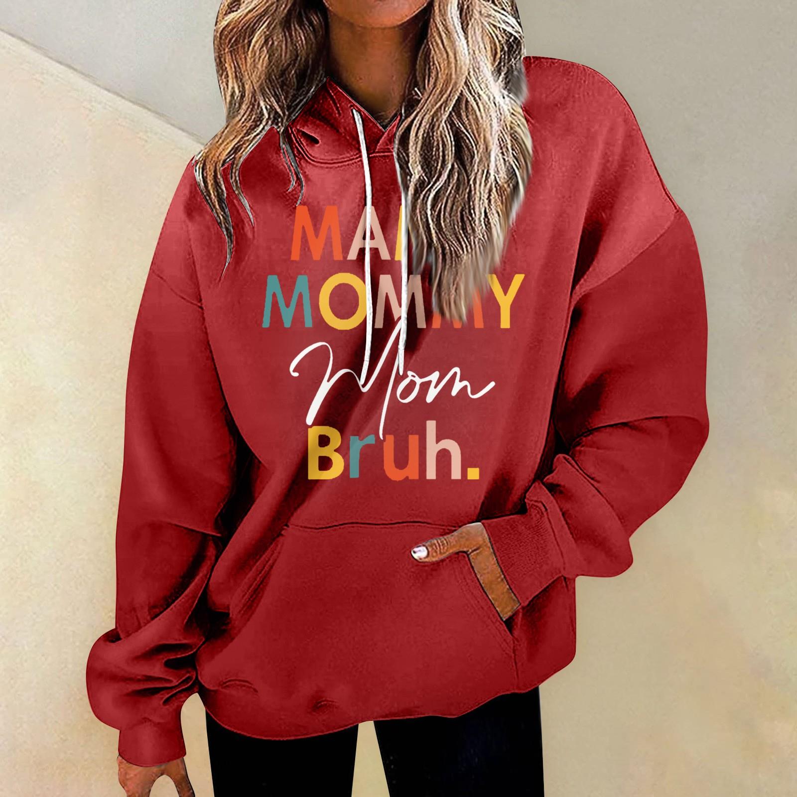 

MAMAMOMMYmomBruhЖенская мода, повседневная универсальная повседневная толстовка с круглым вырезом и буквенным узором, повседневная толстовка с длинными рукавами и градиентным принтом S красный