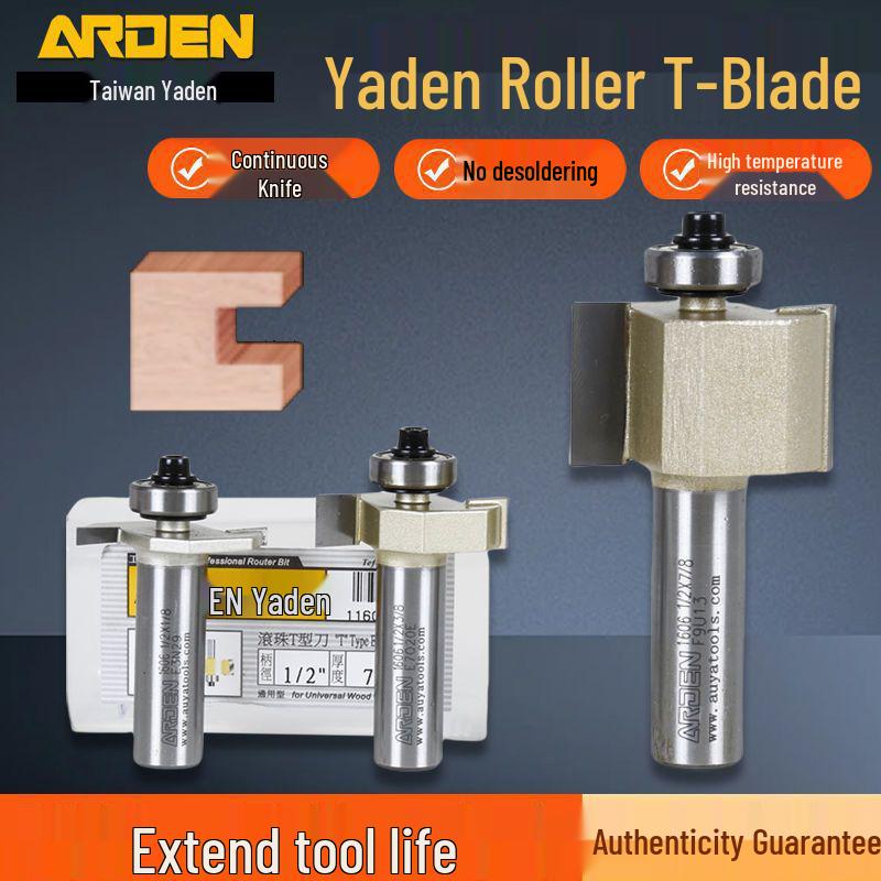 Taiwan Yaden T-Type Ball Bearing Edge Trimmer & Slotting Cutter for Woodworking
