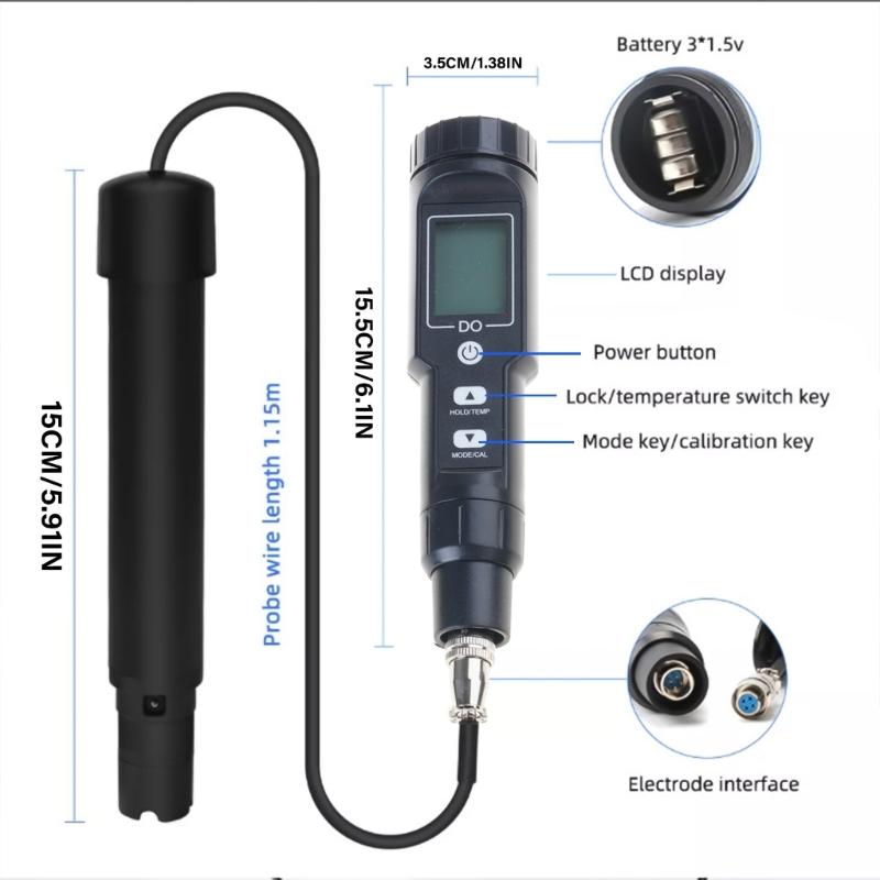 Dissolved Oxygen Meter DO Meter 0.0-40mg/L with ATC Backlit Water Quality Analyzer for Seawater Aquaculture Portable