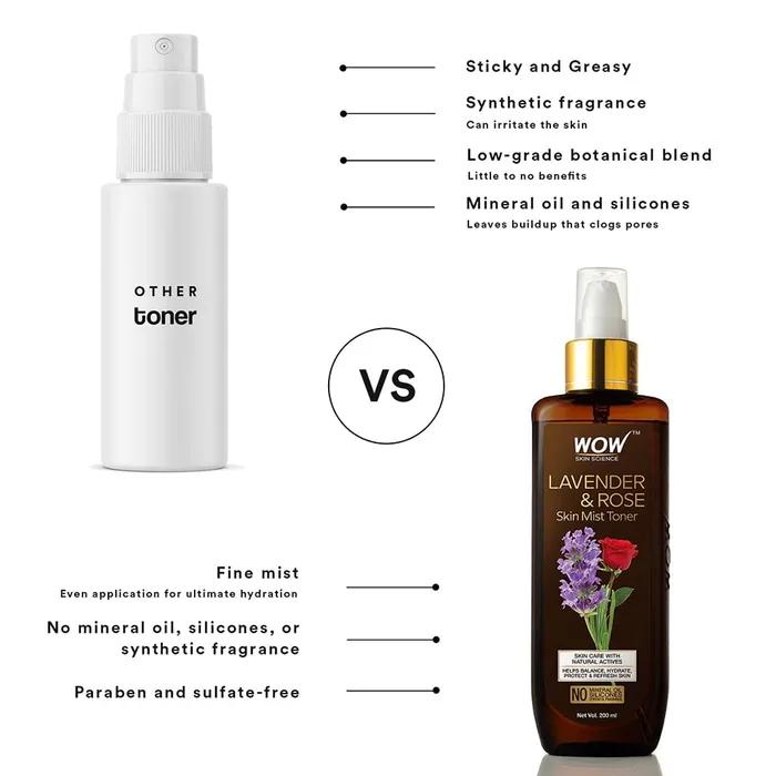 Wow Skin Science Lavendel & Rose Hautnebel-Toner ohne Parabene und Sulfate, 200 ml