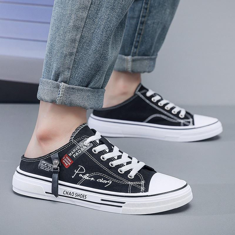 Men's Canvas Shoes, Breathable Casual Men's Shoes, Half-drag Student Trendy Shoes