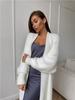 Women's Fluffy Faux Mink Knit Cardigan Coat - White, Autumn/Winter Loose Fit