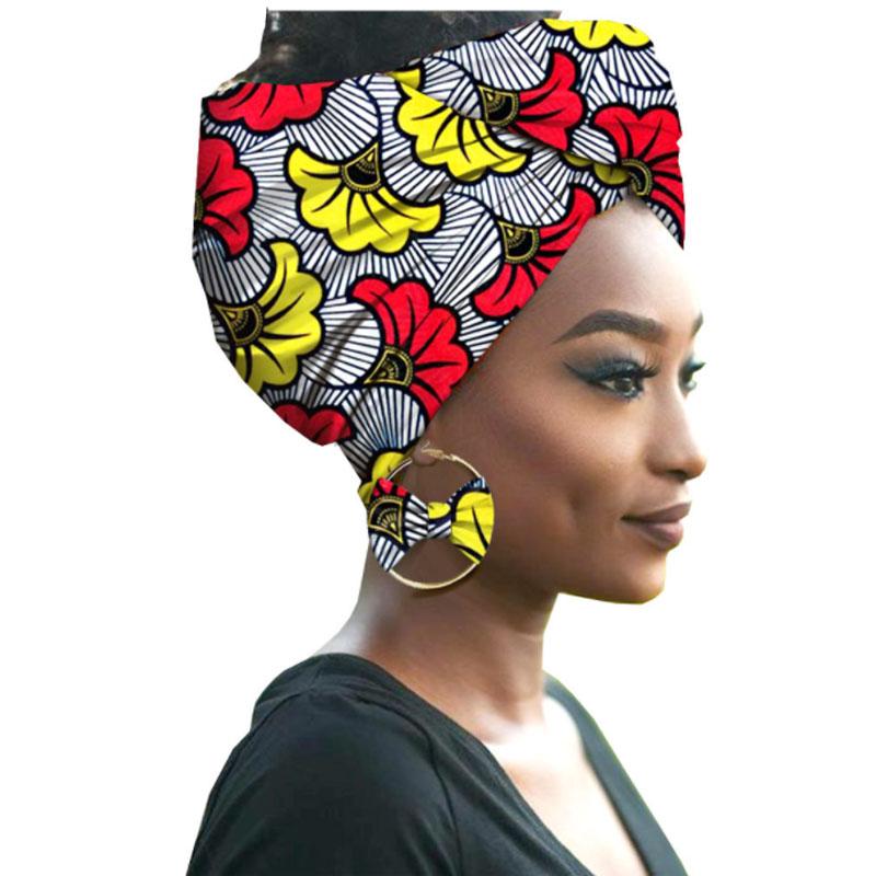 African Print Women Head Bandana Cotton With Matching earring Balaclava Headscarf Bandana Mujer Headband Set Hair Accessories