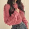 Maglione Corto da Donna Lento Sottile Dolce Moda Manica Lunga a Lanterna Maglia Pullover Monocolore Casual Maglieria Tessuto Morbido Stile Harajuku Top Primavera e Autunno