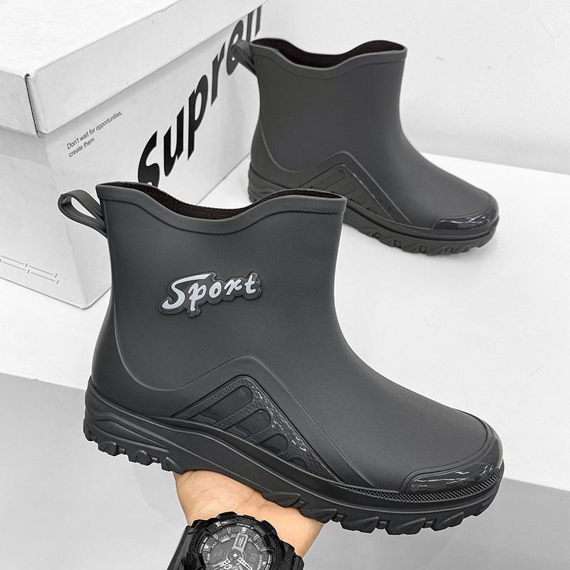 Neue Mode wasserdichte Schuhe Regenschuhe Herren Kurzschaft, rutschfeste dicksohlige Autowaschstiefel Wasserschuhe Herren