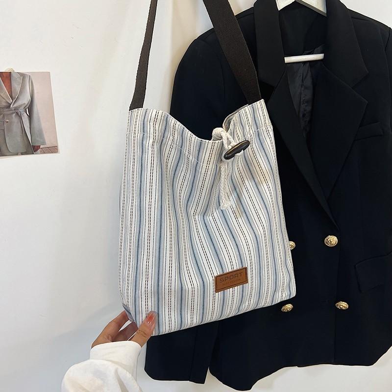 Stylish White Striped Nylon Tote Bag For Women With Large Capacity Ideal For Commuting