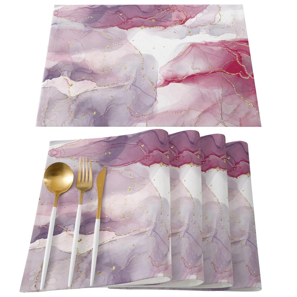 Marble Placemats Set Washable Kitchen Dining Table Mats,Heat-Resistant Place Mats for Indoor Outdoor Party Holiday Decoration
