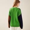Women's Thick 100% Wool V-Neck Color Block Sweater