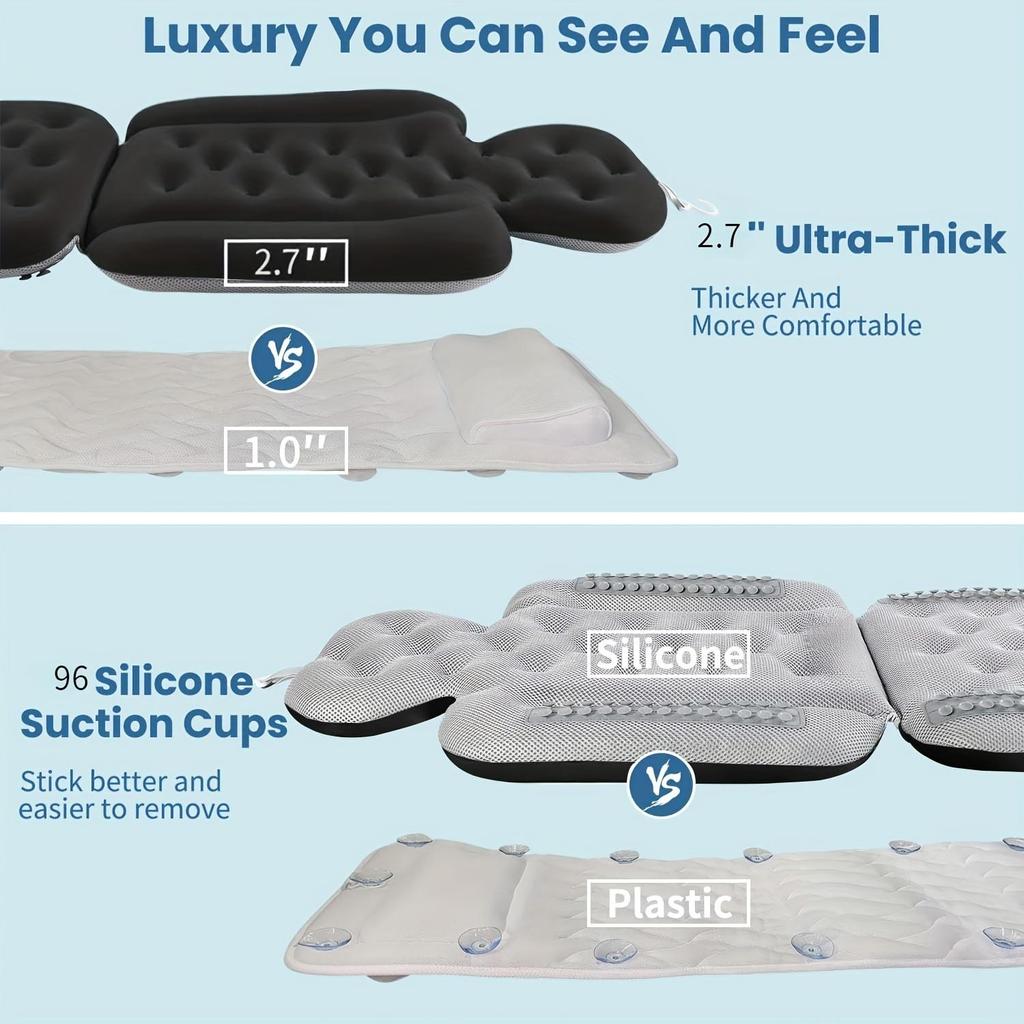 Luxury White Bath Pillow, Soft and Breathable Ergonomic Seat Pad Suitable for Home or Hotel Use, White Design with Head Support and Armrests