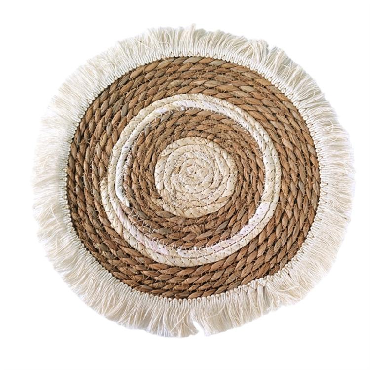 Individualisierte Rattan-Wanddekorationen Einzigartiger runder Wandbehang aus Grasgeflecht