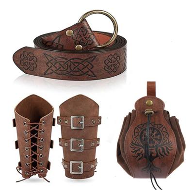 Medieval Belt Bracer Set Vintage Belt Bracer And Drawstring Bag Viking Pirate Knight Costume Accessories for Men And Women