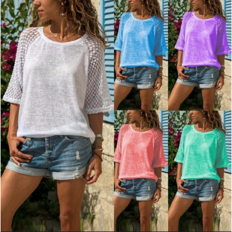 

Женская верхняя новая футболка с круглым вырезом 3/4 рукава