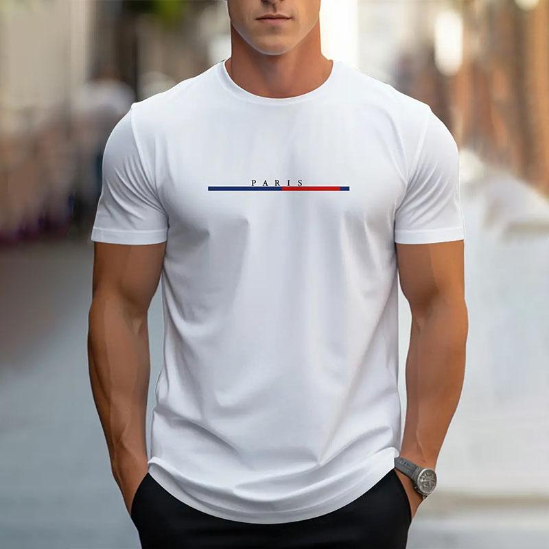 New Summer Simple Printing Short-Sleeved Men's Round Neck Large Size T-Shirt Tops Casual Breathable Mens Street Photography Tops