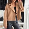 Short Style Jacket Women Woolen Turn-down Collar Solid Color Single Button Closure Coat Loose Fall Type Thermal Long Sleeved Commuting Dating