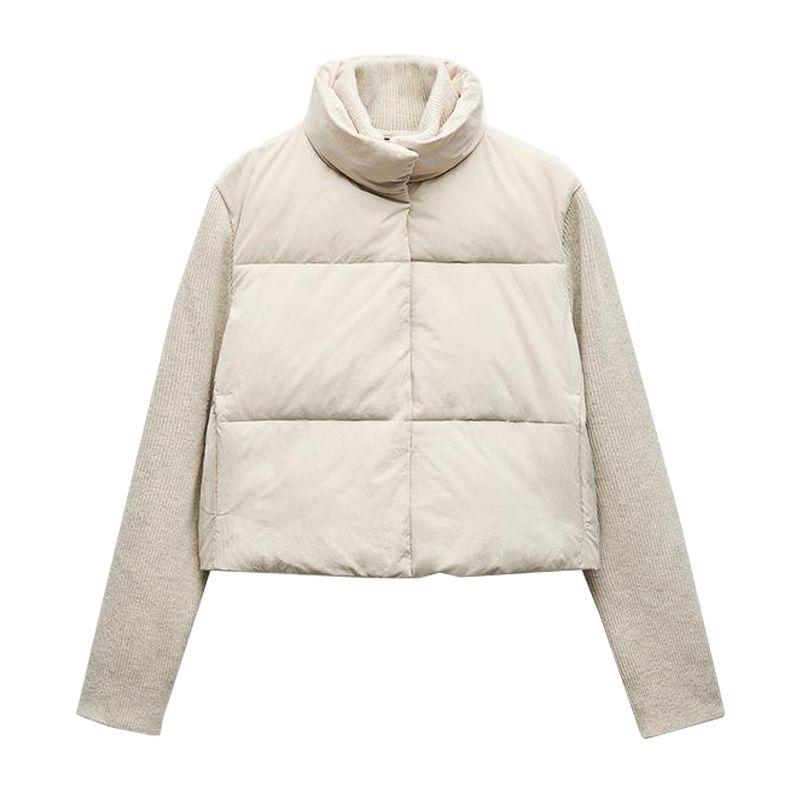 

Autumn and Winter New Women clothes Western Style Stand Collar Long sleeve Knitted Patchwork Cotton-padded jacket Jacket 0518258 raw white L