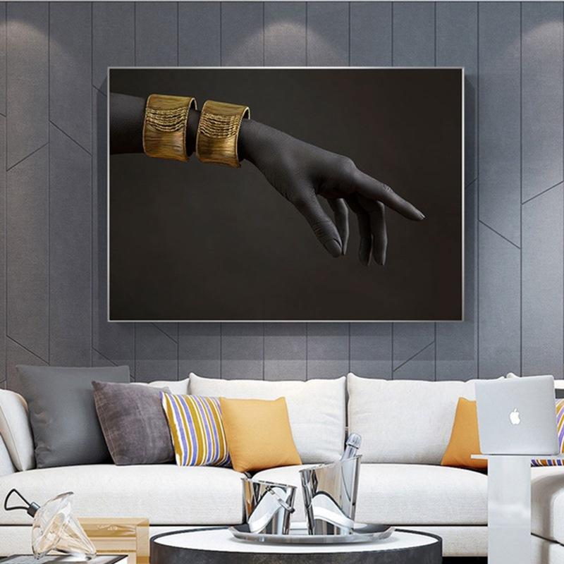 Black Hand With Gold Bracelet Painting On Canvas Modern African Posters Prints Wall Art Pictures for Living Room Home Decor