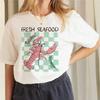 Cute Ladies' New Crayfish Print Summer Harajuku Kawaii Short Sleeved Top Basic Round Neck Women's Fashionable Cartoon T-Shirt