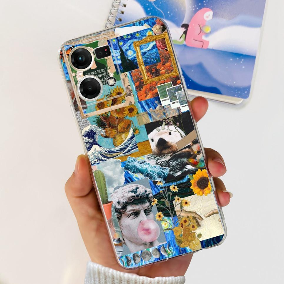 For Oppo Reno7 4G Case CPH2363 Oppo Reno7 Lite 7Z Lovely Painted Cover Soft TPU Phone Case For Oppo Reno 7 5G 7Pro Back Cover