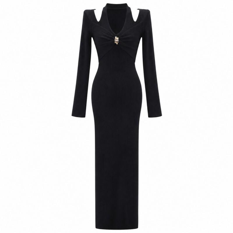 Sexy Off Shoulder Knit Dress V-Neck Bodycon Long Women Lady Party Cocktail