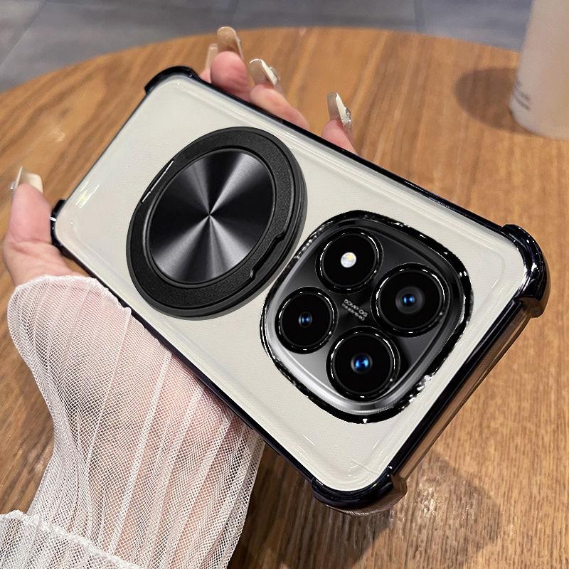 For MI Redmi Note 14 Pro Plus 5G Case Transparent Electroplating 360° Rotating Bracket TPU Skin-Friendly Anti-fall Cover Funda